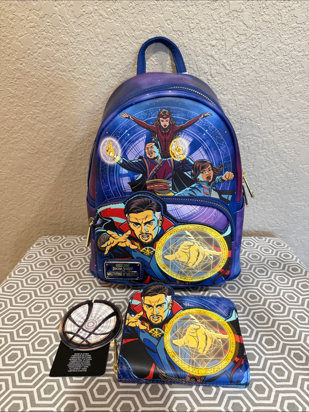 Blue Doctor Strange Graphic Mini Backpack with Matching Wallet Set